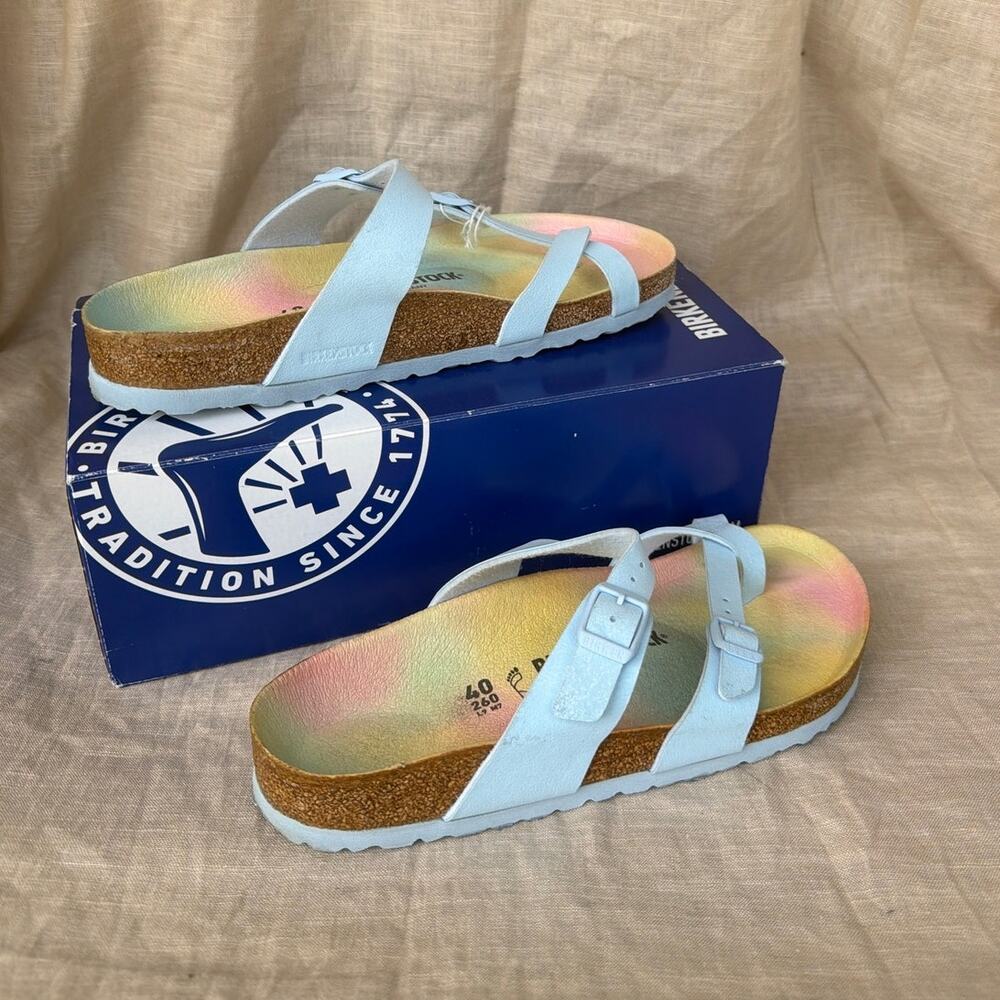 Birkenstock Mayari Sky Sandals US 9 Light Blue Regular Fit Toe Strap Birko-Flor